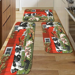 Cow And Rooster Farm Print Floor Mat Rustic Kitchen Dining Room Non slip Mat