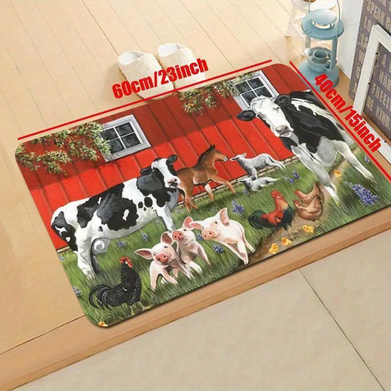 Cow And Rooster Farm Print Floor Mat Rustic Kitchen Dining Room Non slip Mat