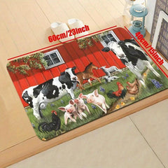 Cow And Rooster Farm Print Floor Mat Rustic Kitchen Dining Room Non slip Mat
