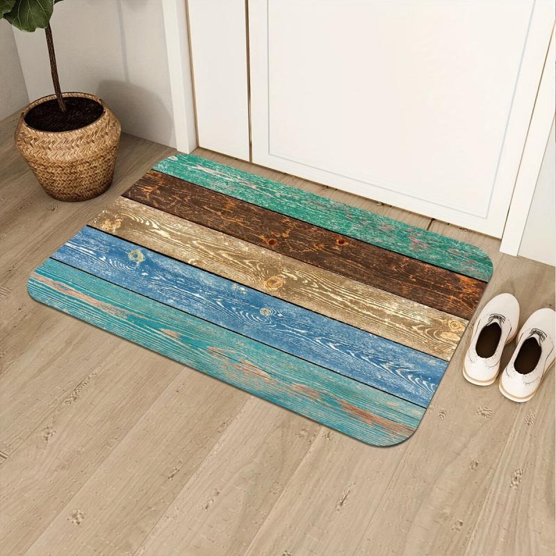 Wood Print Welcome Door Mat Non-slip Machine Washable