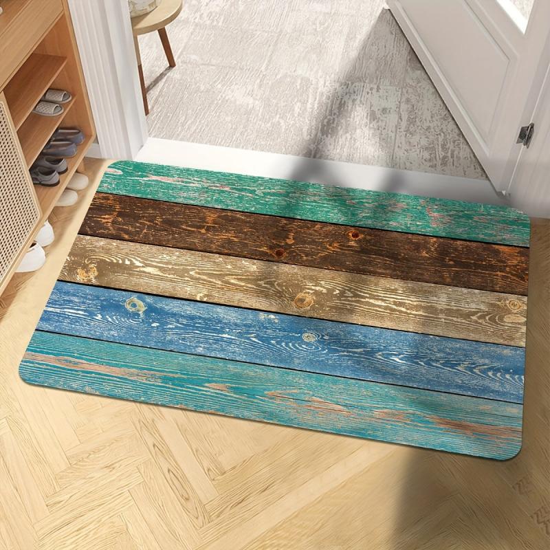 Wood Print Welcome Door Mat Non-slip Machine Washable