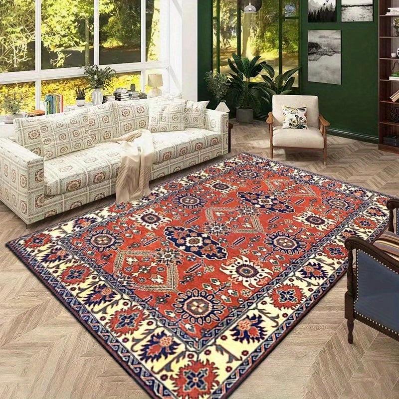Vintage Persian Square Rug Machine Washable No Slip Floor Carpet