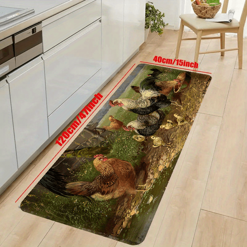 Soft Rooster Kitchen Floor Mat Non-slip Waterproof Dirt-resistant Washable