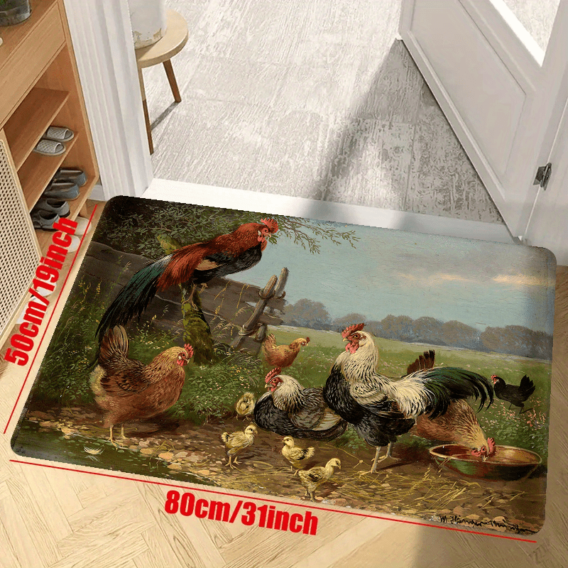 Soft Rooster Kitchen Floor Mat Non-slip Waterproof Dirt-resistant Washable