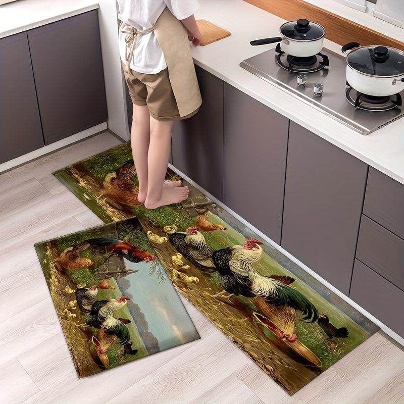 Soft Rooster Kitchen Floor Mat Non-slip Waterproof Dirt-resistant Washable