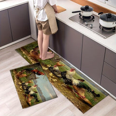 Soft Rooster Kitchen Floor Mat Non-slip Waterproof Dirt-resistant Washable