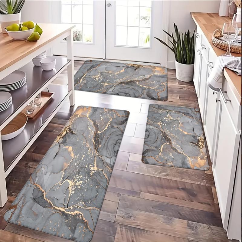 Grey Marble Kitchen Floor Mat Non-Slip Indoor Doormat