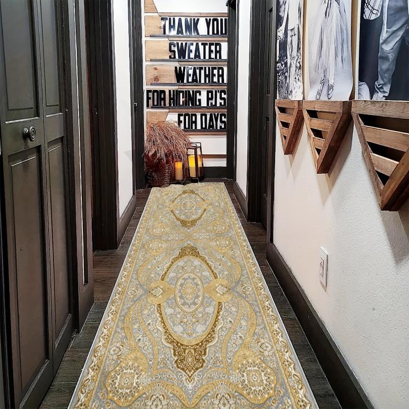 Washable Kitchen Runner Rug 60x304 Entryway Tan Boho Hallway Modern Bathroom Rug