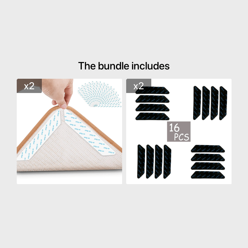 16pcs Reusable Carpet Pad and Rug Tape, Washable and Durable