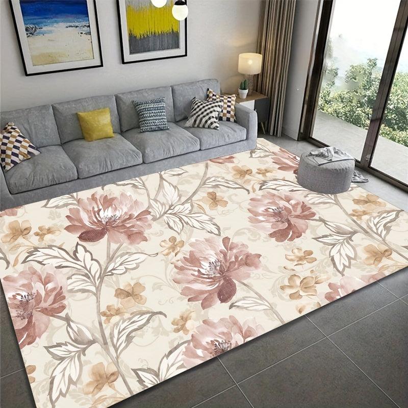 Soft Vintage Floral Shaggy Area Rug Waterproof Throw Rug