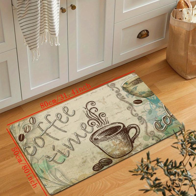 Vintage Coffee Cup Kitchen Floor Mat Non-slip Waterproof Dirt-resistant