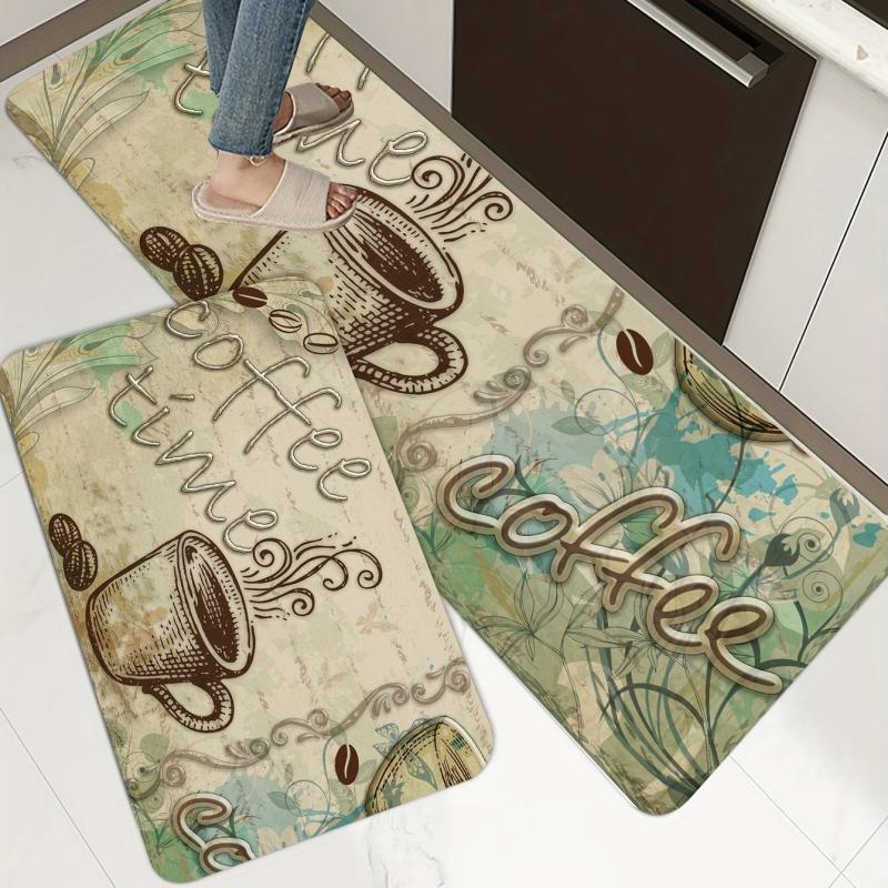 Vintage Coffee Cup Kitchen Floor Mat Non-slip Waterproof Dirt-resistant