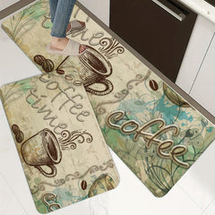 Vintage Coffee Cup Kitchen Floor Mat Non-slip Waterproof Dirt-resistant