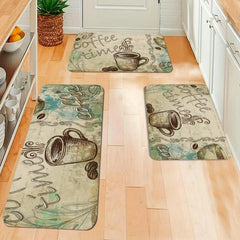 Vintage Coffee Cup Kitchen Floor Mat Non-slip Waterproof Dirt-resistant