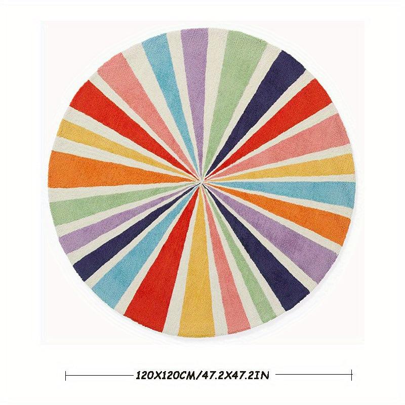 Rainbow Round Rug Colorful Boho Kids Rug Ultra Soft Washable Nursery Rug