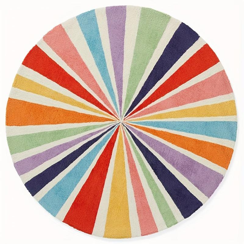 Rainbow Round Rug Colorful Boho Kids Rug Ultra Soft Washable Nursery Rug