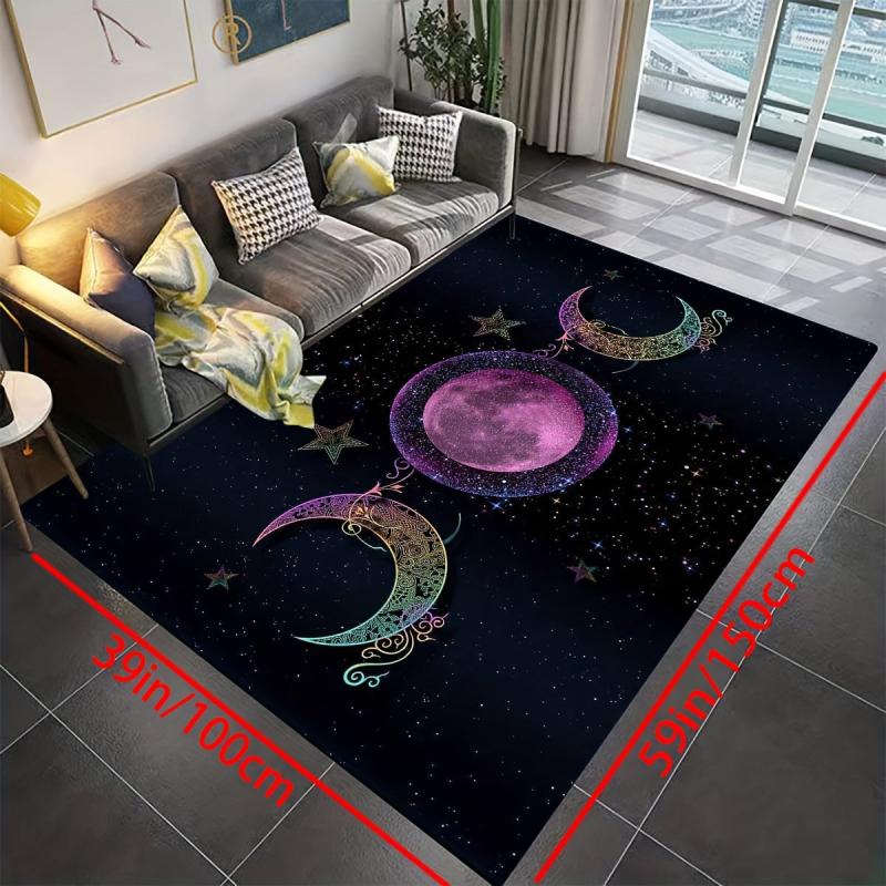Triple Moon Goddess Galaxy Area Rug Washable Oversized Floor Carpet