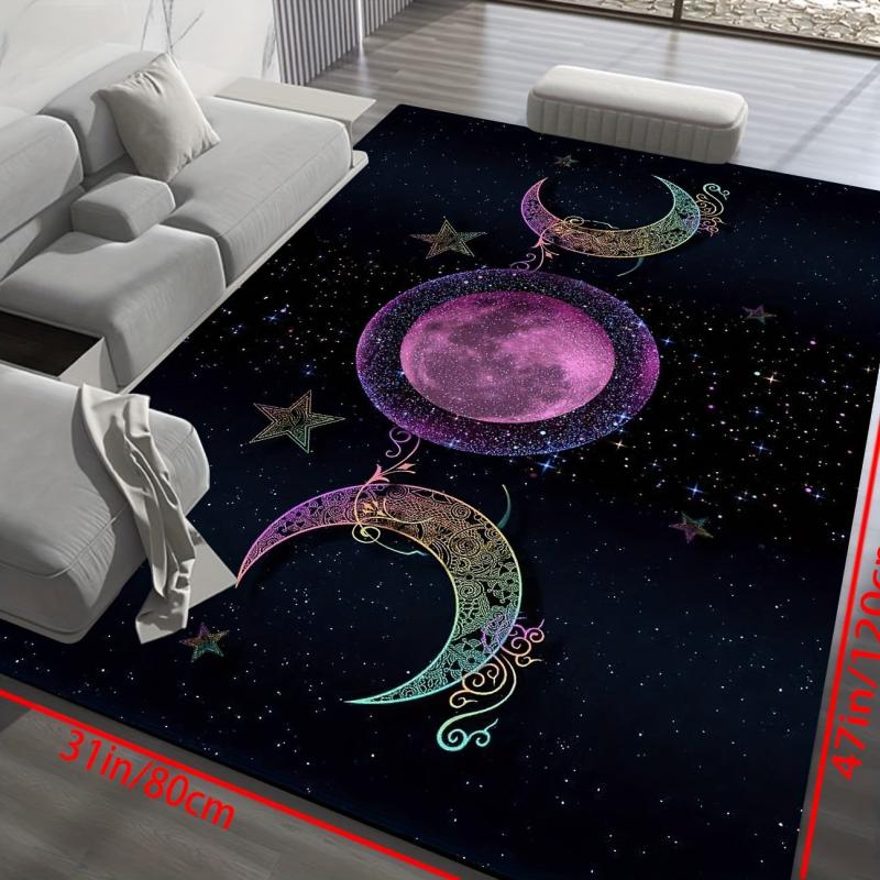 Triple Moon Goddess Galaxy Area Rug Washable Oversized Floor Carpet