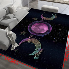Triple Moon Goddess Galaxy Area Rug Washable Oversized Floor Carpet