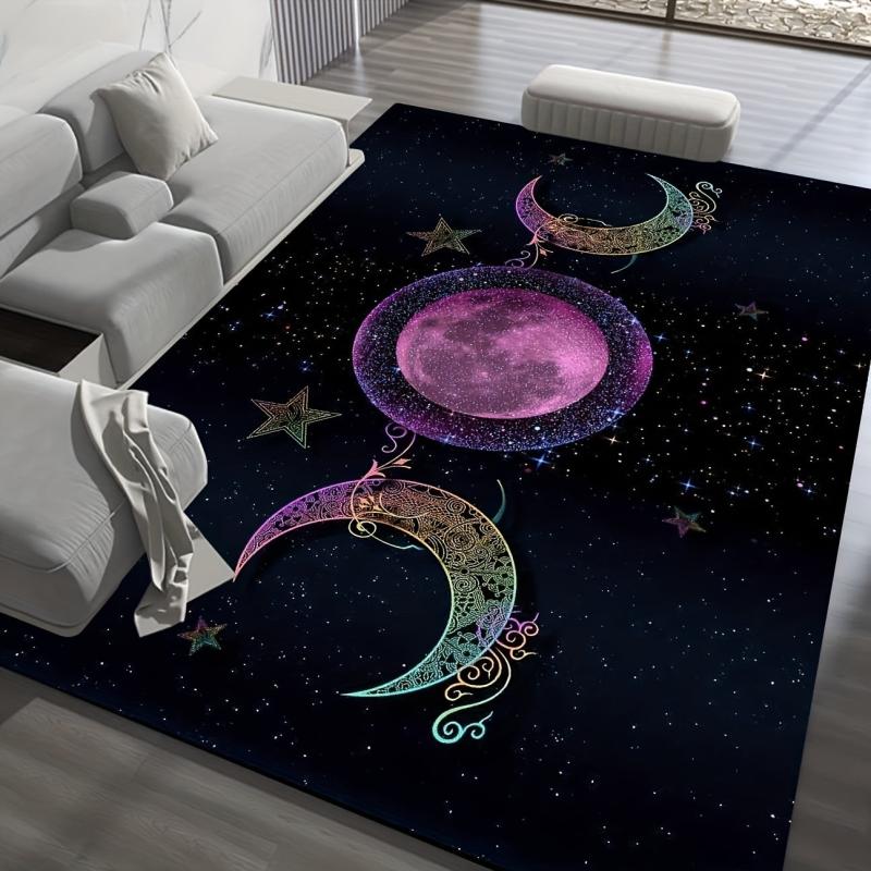 Triple Moon Goddess Galaxy Area Rug Washable Oversized Floor Carpet