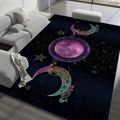 Triple Moon Goddess Galaxy Area Rug Washable Oversized Floor Carpet
