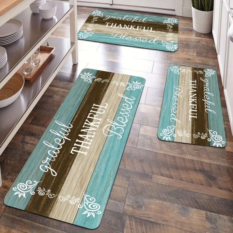 Vintage Wood Kitchen Mat Anti Slip Balcon Polyester Carpet