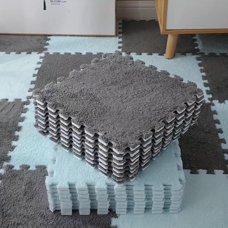 12pcs Plush Puzzle Foam Floor Mat Interlocking Carpet Fluffy Area Rug
