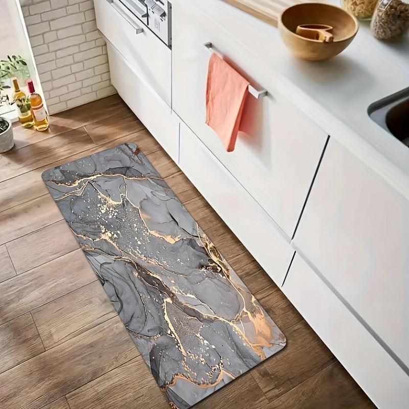 Grey Marble Kitchen Mat Soft Non-slip Waterproof Runner Rug