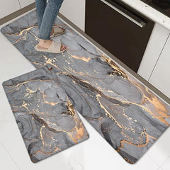 Grey Marble Kitchen Mat Soft Non-slip Waterproof Runner Rug