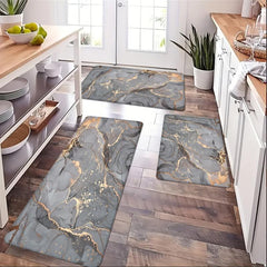 Grey Marble Kitchen Mat Soft Non-slip Waterproof Runner Rug