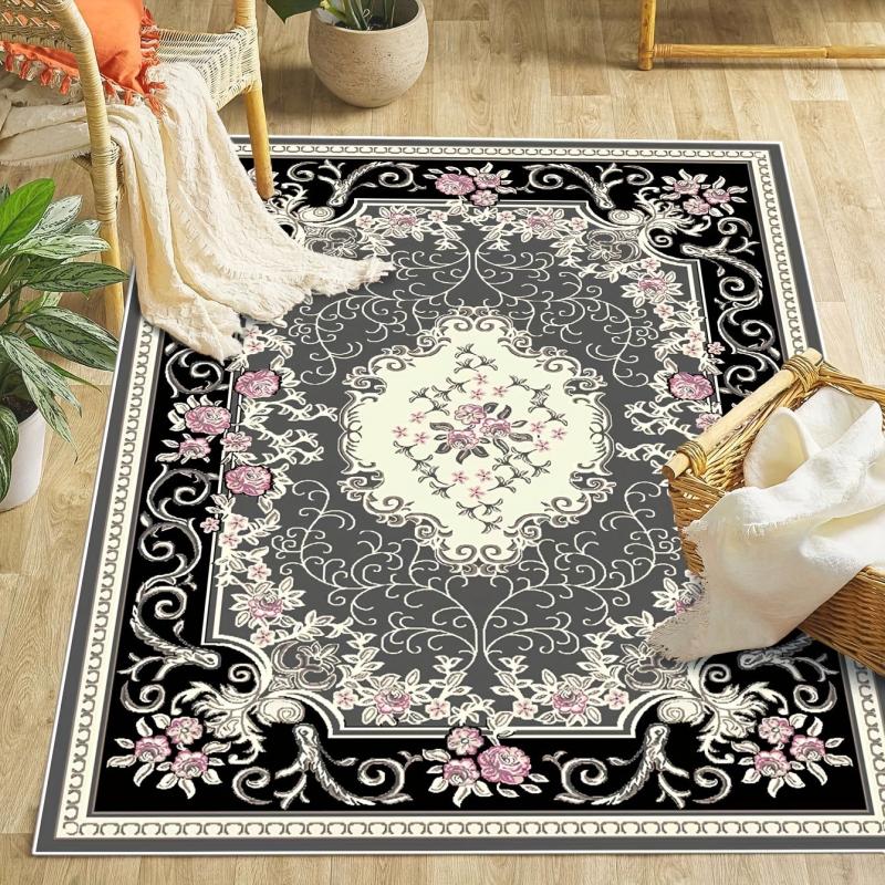 Boho Style Floral Rug Soft Non Slip Indoor Floor Mat Washable Home Decor 3 Sizes