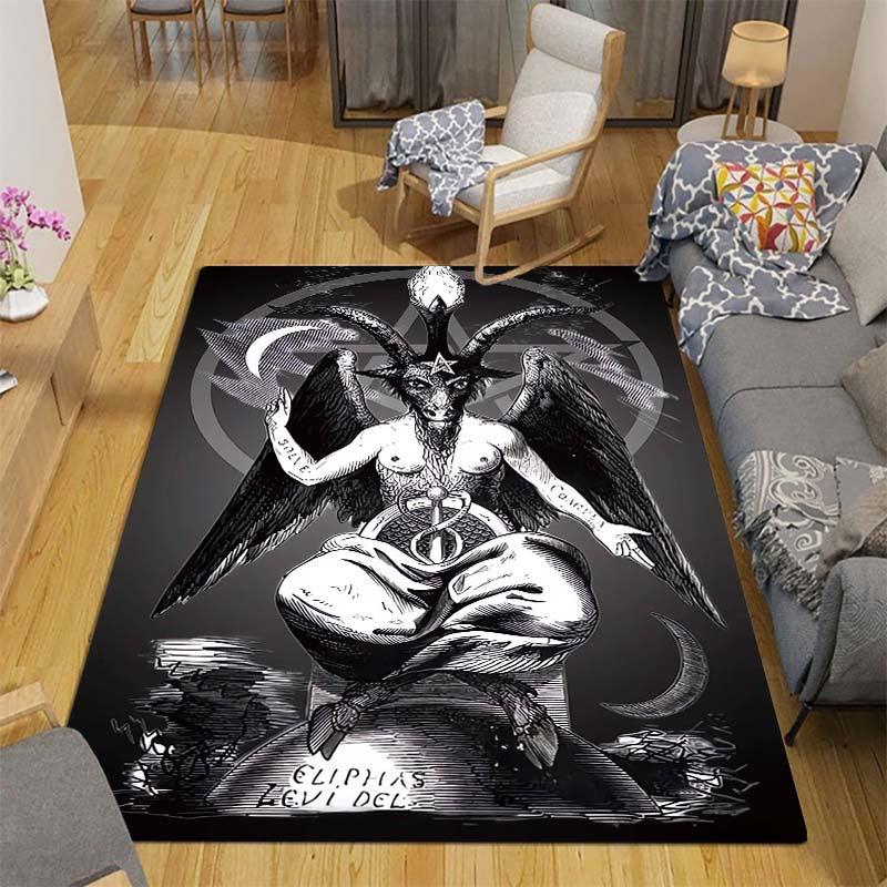 Dark Baphomet Rug Satanic Pattern for Living Room Halloween Decor