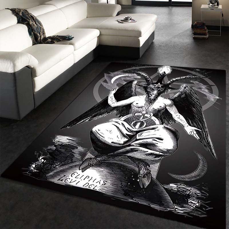 Dark Baphomet Rug Satanic Pattern for Living Room Halloween Decor