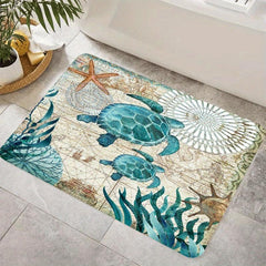 Soft Flannel Sea Turtle Bathroom Mat Non Slip Shower Room Floor Carpet