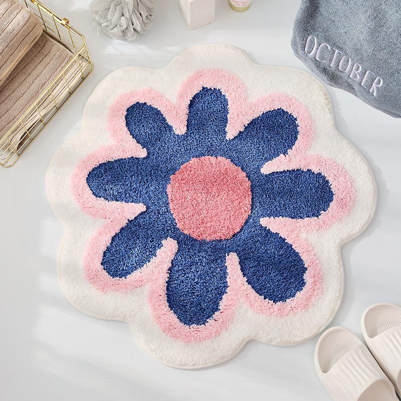 Flower Cashmere Bathroom Rug Non Slip Quick Dry Machine Washable Area Rug