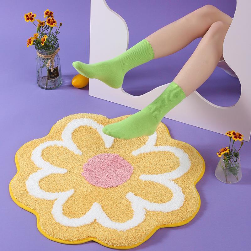 Flower Cashmere Bathroom Rug Non Slip Quick Dry Machine Washable Area Rug