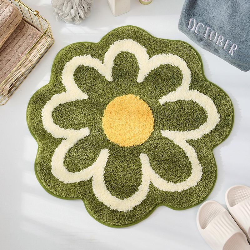 Flower Cashmere Bathroom Rug Non Slip Quick Dry Machine Washable Area Rug