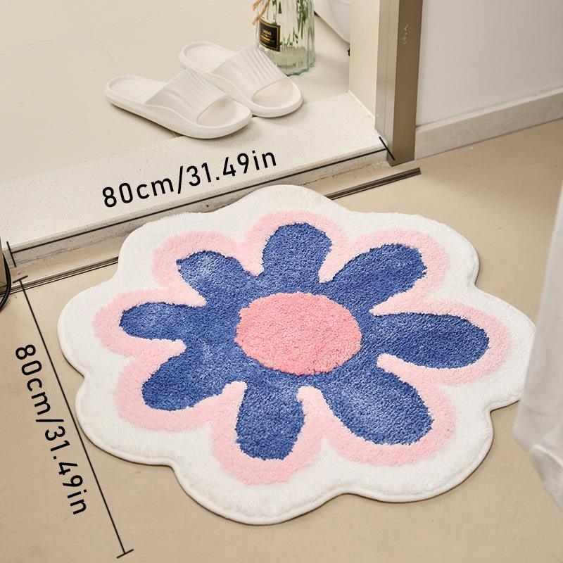 Flower Cashmere Bathroom Rug Non Slip Quick Dry Machine Washable Area Rug