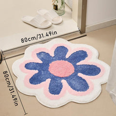Flower Cashmere Bathroom Rug Non Slip Quick Dry Machine Washable Area Rug