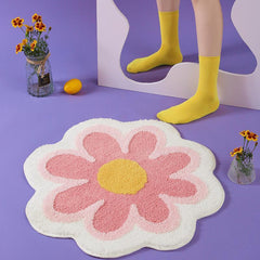 Flower Cashmere Bathroom Rug Non Slip Quick Dry Machine Washable Area Rug