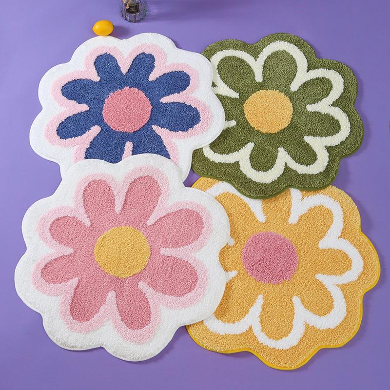 Flower Cashmere Bathroom Rug Non Slip Quick Dry Machine Washable Area Rug