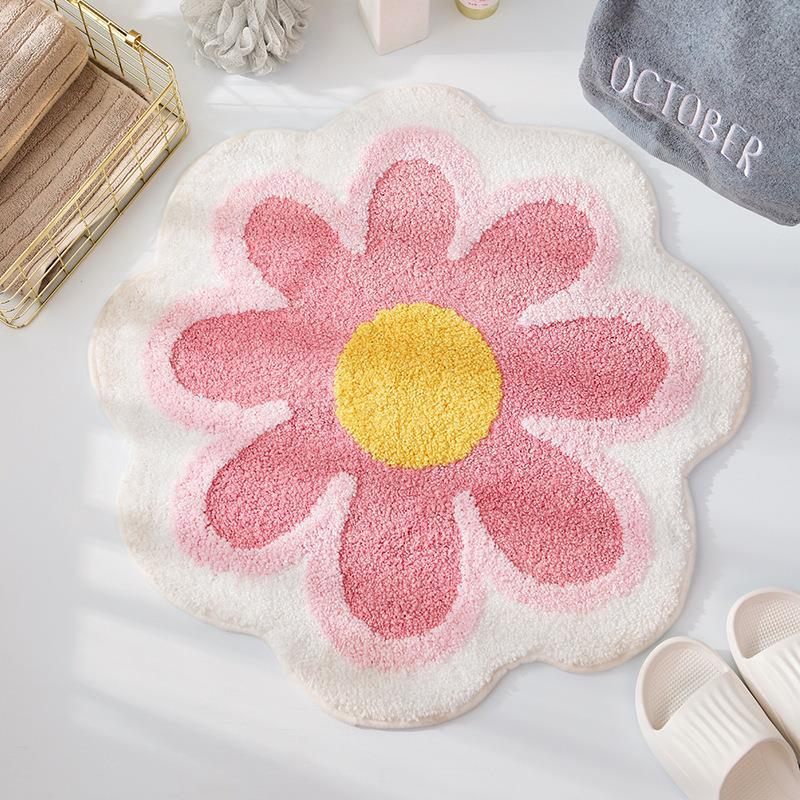 Flower Cashmere Bathroom Rug Non Slip Quick Dry Machine Washable Area Rug