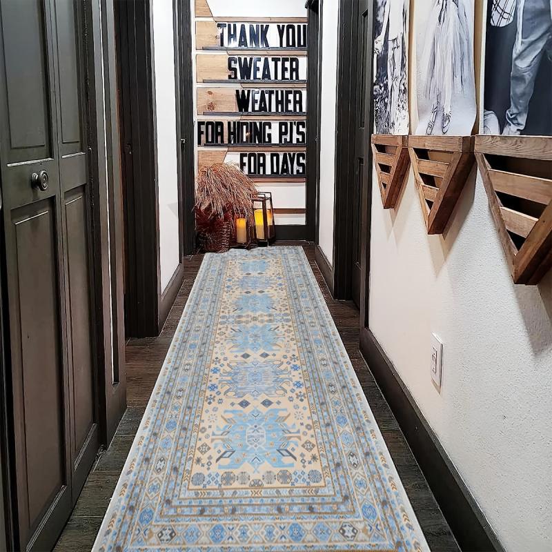 Boho Runner Rug Non Slip Washable Faux Wool