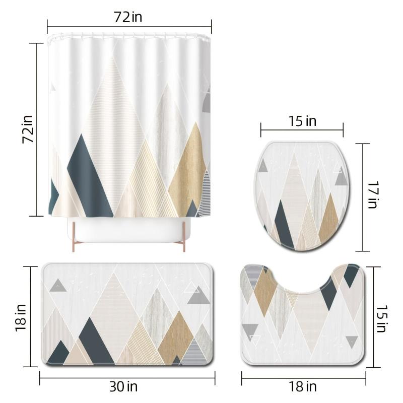4pcs Abstract Triangle Bathroom Set with Shower Curtain and Rugs