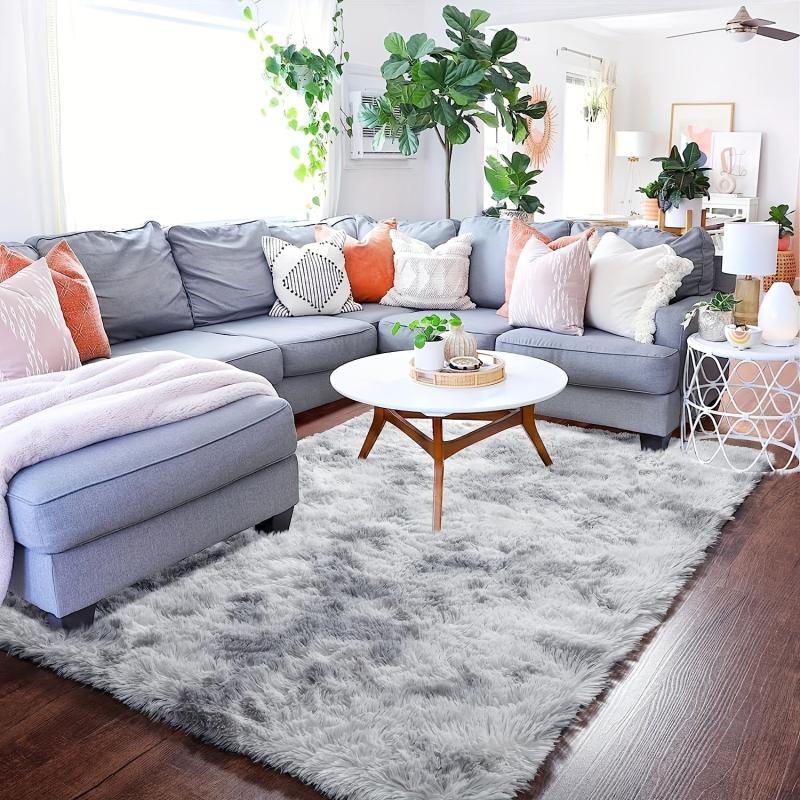 Soft Fluffy Furry Tie Dye Plush Carpet Gray for Living Room Bedroom