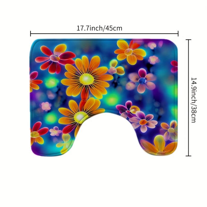 Colorful Flower Bathroom Rug Set - Extra Absorbent Shaggy Bathroom Mats