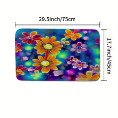 Colorful Flower Bathroom Rug Set - Extra Absorbent Shaggy Bathroom Mats