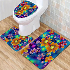 Colorful Flower Bathroom Rug Set - Extra Absorbent Shaggy Bathroom Mats