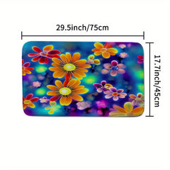 Colorful Flower Bathroom Rug Set - Extra Absorbent Shaggy Bathroom Mats