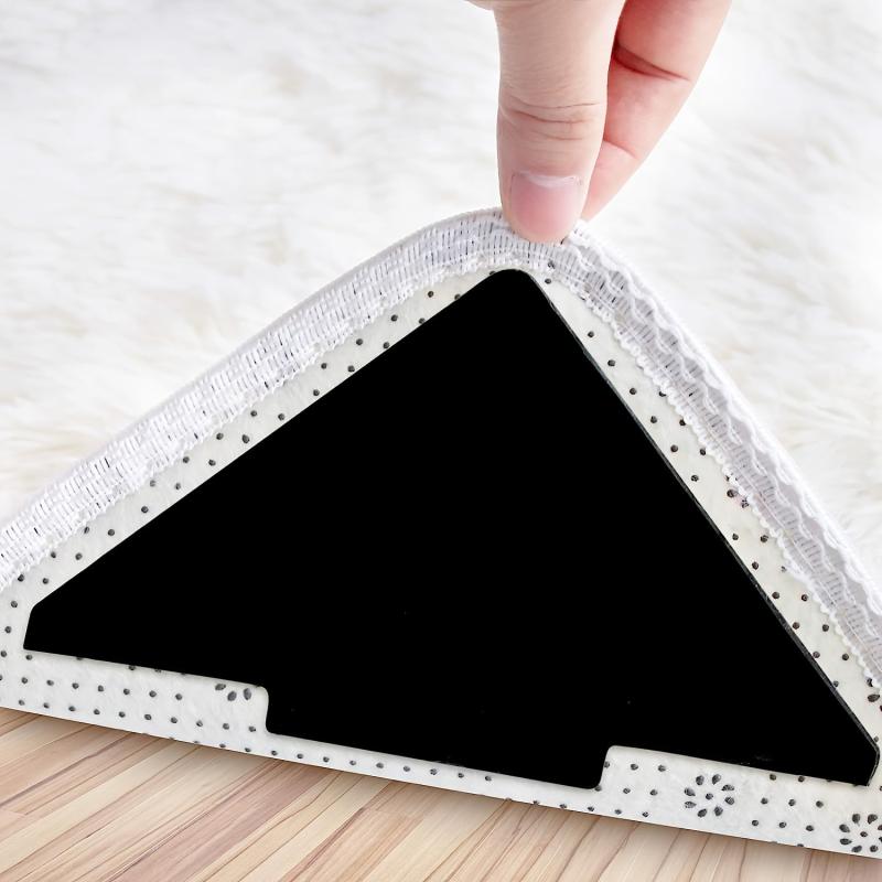 4pcs Rug Tape Double Sided Non Slip Washable Rug Stopper for Floors Carpets
